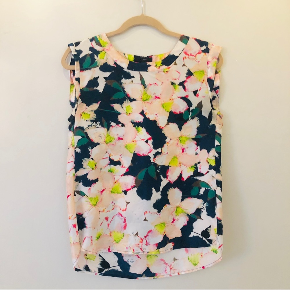 J Crew Silk Floral Cherry Blossom Tank Blouse